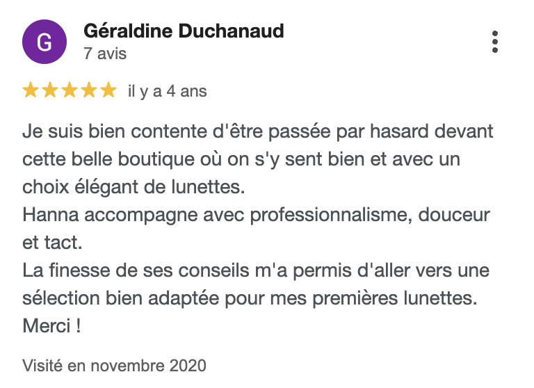 Capture d’écran d’un avis client